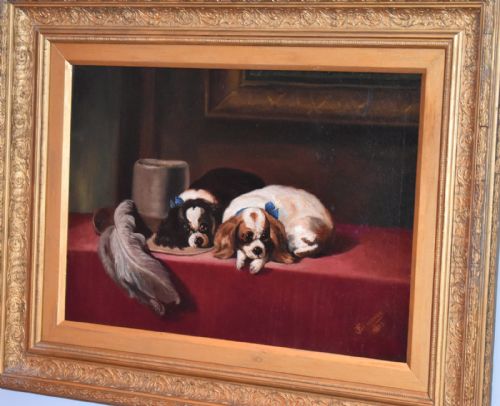 VICTORIAN OIL PAINTING OF SPANIELS AFTER LANDSEER - ADDITIONAL PHOTO 3
