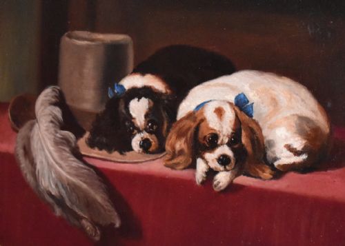 VICTORIAN OIL PAINTING OF SPANIELS AFTER LANDSEER - ADDITIONAL PHOTO 6