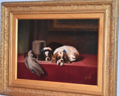 VICTORIAN OIL PAINTING OF SPANIELS AFTER LANDSEER - ADDITIONAL PHOTO 7