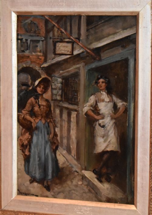 'THE BARBER'S ADMIRATION' OIL PAINTING BY WILLIAM DOUGLAS ALMOND - ADDITIONAL PHOTO 1