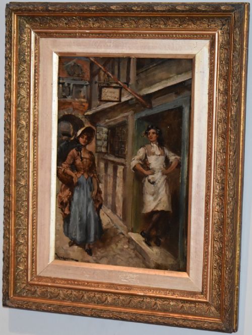 'THE BARBER'S ADMIRATION' OIL PAINTING BY WILLIAM DOUGLAS ALMOND - ADDITIONAL PHOTO 2