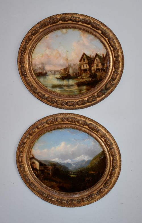 fine pair of oil paintings on glass - CATEGORY: ANTIQUE ART - DATED 1880