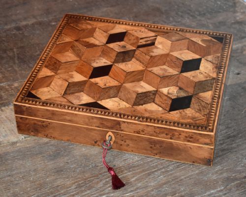 georgian bur yew and parquetry writing box or slope - CATEGORY: ANTIQUE BOXES - DATED REGENCY