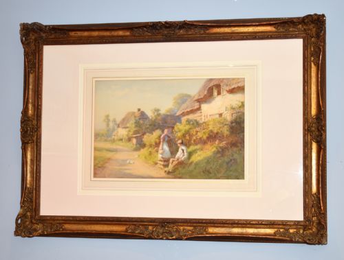 fine large cottage scene watercolour by william frederick measom - CATEGORY: ANTIQUE ART - DATED 1900