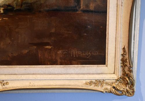 ITALIAN OIL PAINTING OF A TERRACE BY THE SEA - ADDITIONAL PHOTO 3