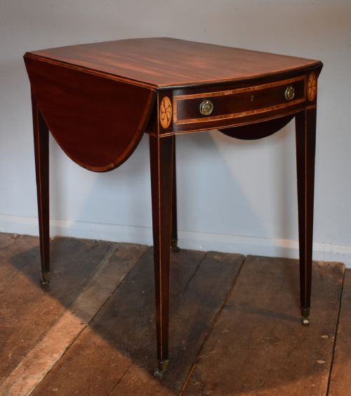 georgian mahogany oval inlaid pembroke table - CATEGORY: ANTIQUE TABLES - DATED 1800