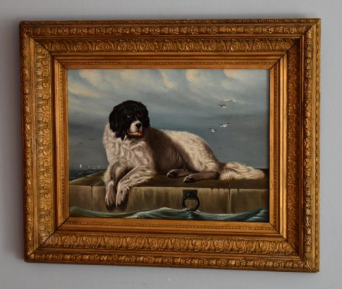 oil painting of a newfoundland dog after landseer - CATEGORY: ANTIQUE ART - DATED VICTORIAN