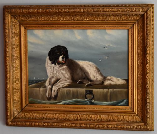 OIL PAINTING OF A NEWFOUNDLAND DOG AFTER LANDSEER - ADDITIONAL PHOTO 1