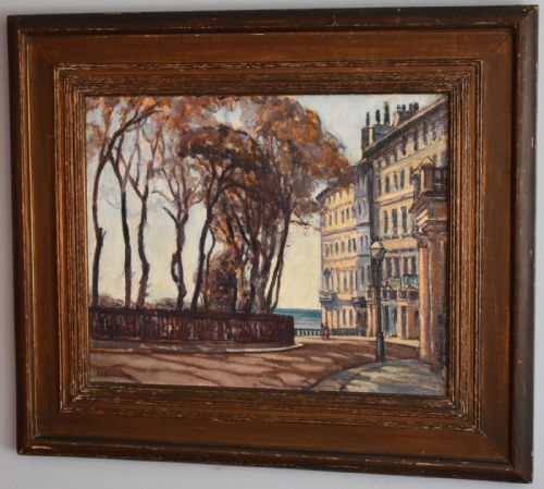 SEASIDE TOWN OIL PAINTING BY ETHEL LOUISE RAWLINS - ADDITIONAL PHOTO 1