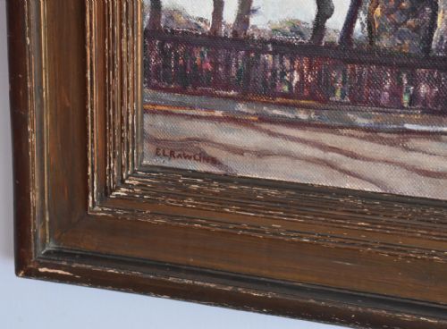 SEASIDE TOWN OIL PAINTING BY ETHEL LOUISE RAWLINS - ADDITIONAL PHOTO 3