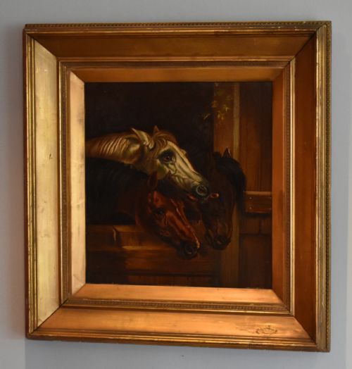 fine victorian oil painting of horses after john frederick herring - CATEGORY: ANTIQUE ART - DATED 1890