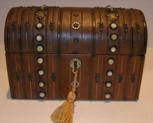 Antique English Leather Bound Dome-top Stationery Box C.1860