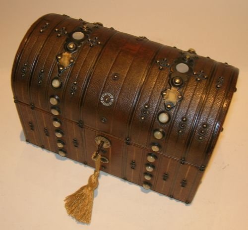 fig 1. Antique English Leather Bound Dome-Top Stationery Box c.1860