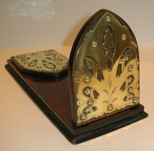 Antique English Walnut Bookslide / Book Ends - Brass Mounted