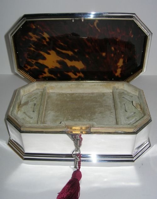 Amazing Rare Large English Sterling and Tortoise Shell Jewelry Box