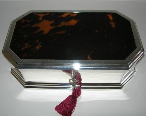 fig 1. Amazing Rare Large English Sterling and Tortoise Shell Jewelry Box