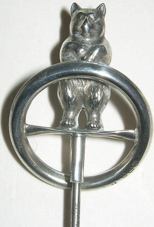 Antique English Figural Sterling Silver Hatpin - Circus Bear