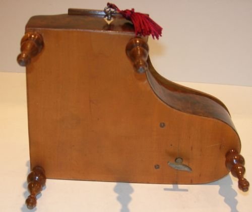 fig 2. Antique English Novelty Burr Walnut Musical Jewelry Box - Piano