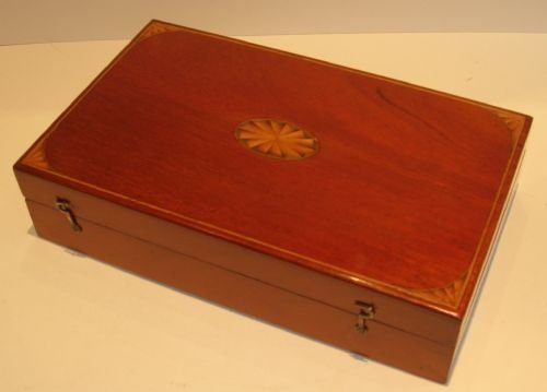 fig 1. Beautiful Edwardian Fitted Games Box - Inlaid Mahogany.