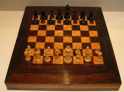 Fabulous Antique English Rosewood and Birdseye Maple Chess / Backgammon Board