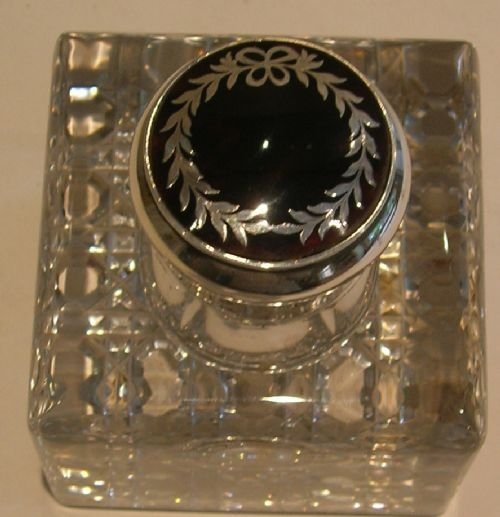 fig 1. Opulent Large Crystal Inkwell - Tortoise Shell / Sterling Silver Top
