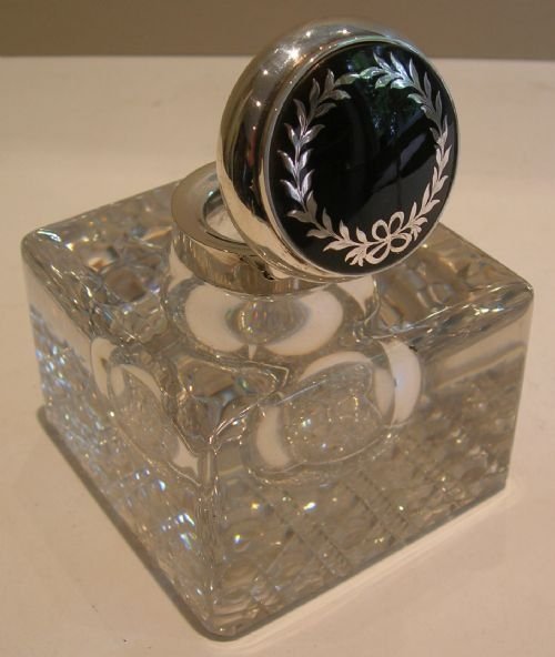 Opulent Large Crystal Inkwell - Tortoise Shell / Sterling Silver Top