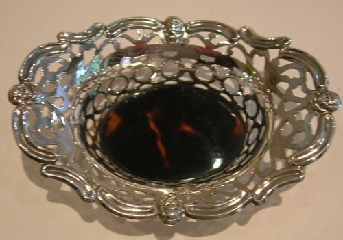 Pretty English  Sterling Silver  Tortoise Shell Basket # 2