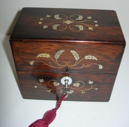 Exquisite Antique Inlaid Rosewood Perfume Bottle Box