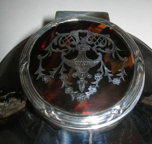 fig 1. Magnificent Large Sterling Silver and Tortoise Shell Capstan Inkwell