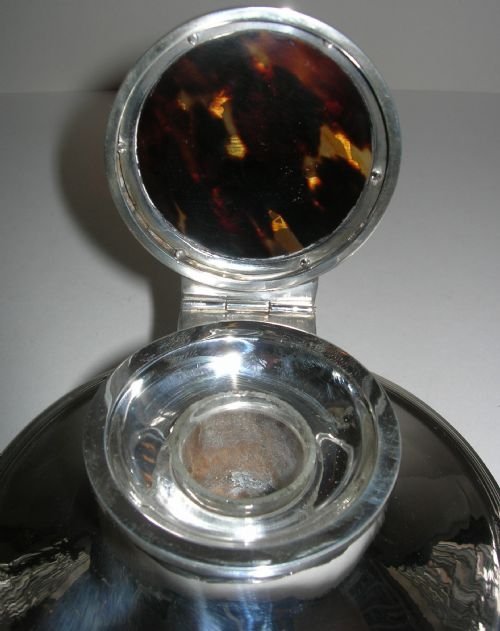 fig 2. Magnificent Large Sterling Silver and Tortoise Shell Capstan Inkwell
