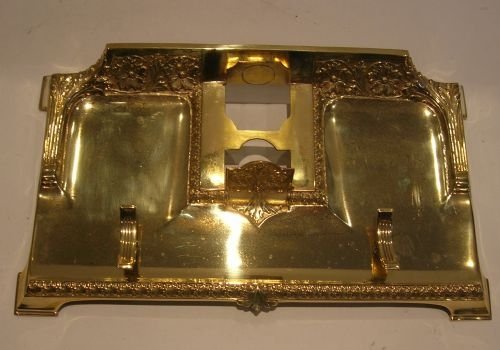 fig 2. Fabulous Large Antique Crystal Inkwell On Brass Art Nouveau Inkstand
