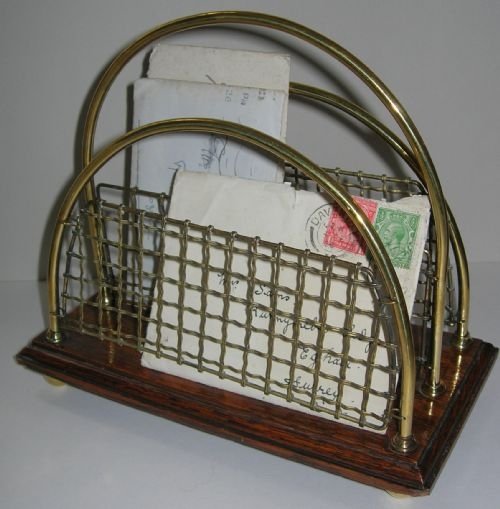 Large Victorian Oak and Brass Letter Rack or Holder