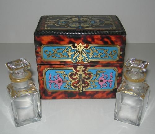 Antique French Boulle and Enamel Perfume / Scent Bottle Box