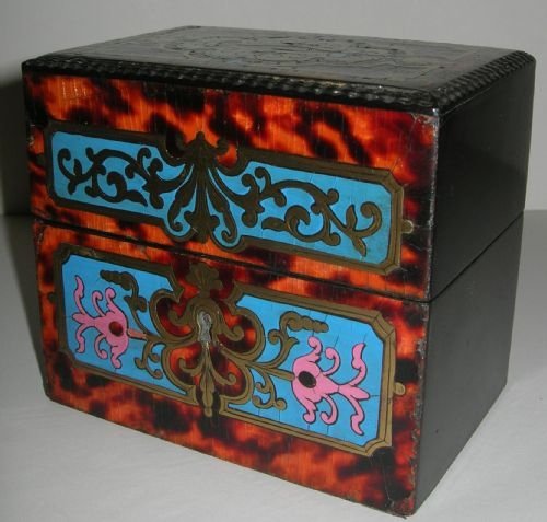 fig 1. Antique French Boulle and Enamel Perfume / Scent Bottle Box