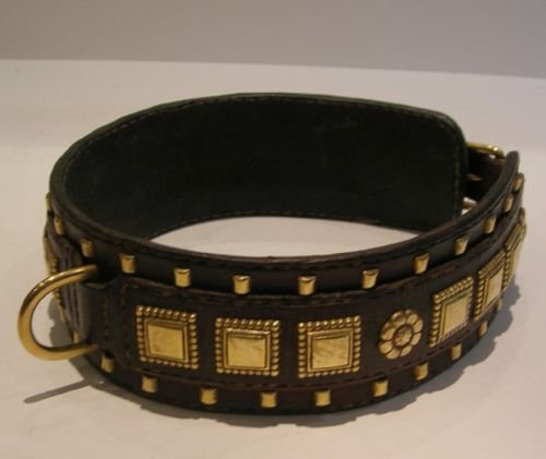 Antique English Brass and Leather Dog Collar