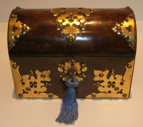 Stunning Antique English Burr Walnut Writing / Stationery Box - Gilded Mounts