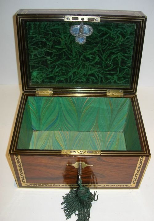 fig 1. Exquisite English Early Regency Box - Brass Inlay - Makers To The Royal Family