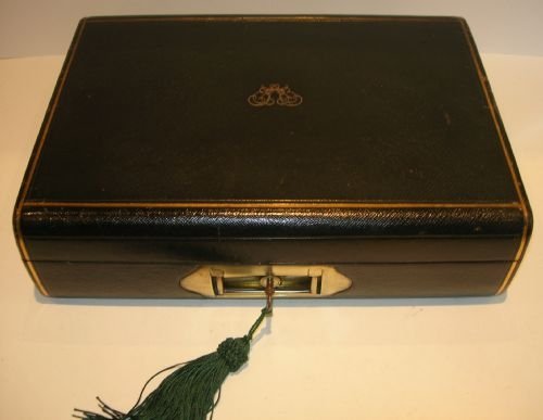 Quality Antique English Leather Covered Writing Box / Lap Desk
