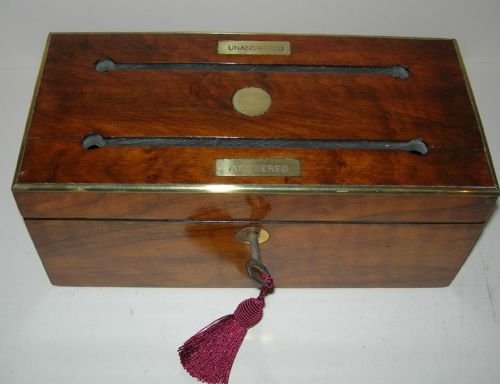 Brass Bound Antique Walnut Letter / Correspondence Box