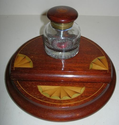 Wonderful Inlaid Mahogany Inkstand / Inkwell