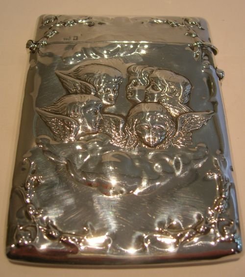 Top-notch Antique English Sterling Silver Card Case - Reynold's Angels