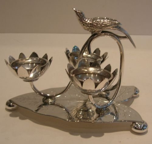 Rare English Antique Silver Plated Quail's Egg Cruet C. 1880 - Water Lillies