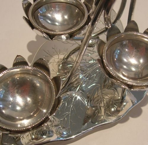 fig 1. Rare English Antique Silver Plated Quail's Egg Cruet c. 1880 - Water Lillies