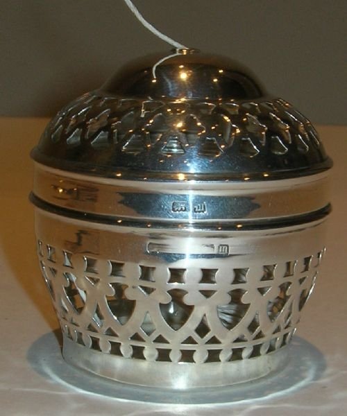 Antique English Sterling Silver Pierced String or Twine Box / Dispenser