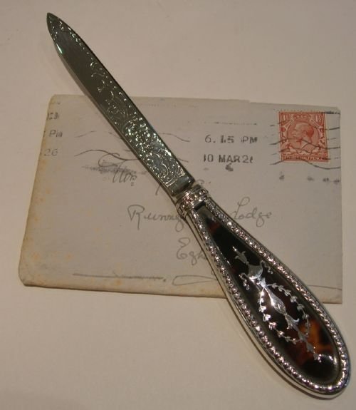 Pretty Antique English Sterling Silver and Tortoise Shell Letter Opener