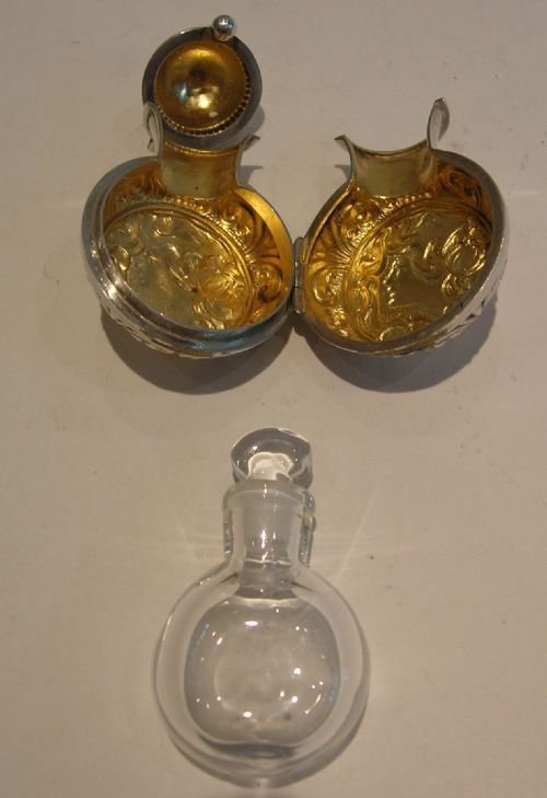 fig 1. Antique English Sterling Silver Cased Perfume Bottle - Figural - Art Nouveau