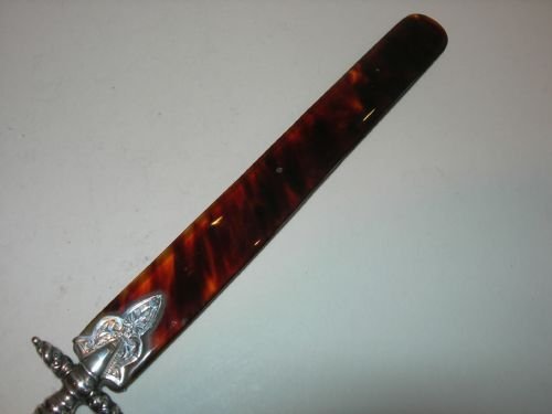 fig 1. Ornate Antique English Silver and Tortoise Shell Page Turner / Paper Knife