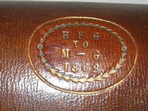 fig 1. Small Antique Leather Domed Stationery Box - Original Contents - Dated 1864