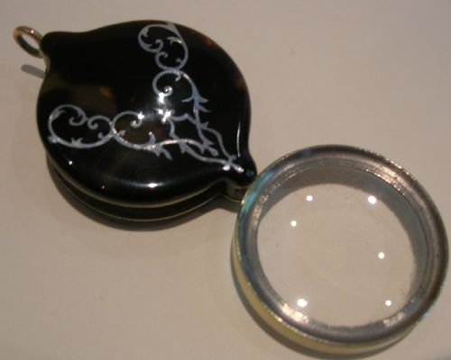 Pretty Tortoise Shell Clad Magnifying Glass - Silver Pique Inlay