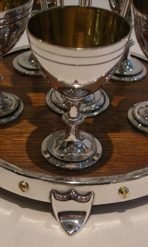 fig 1. Antique English Silver Plate and Solid Oak Egg Cruet